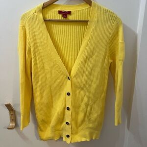 Chaps Yellow Preppy Ribbed Cardigan